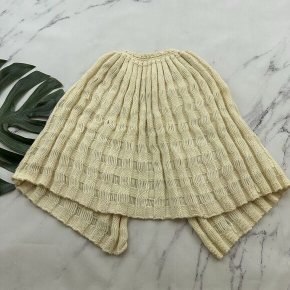 Womens Vintage Handmade Cropped Shawl Cape Sweater One Size Cream Knit Crochet - Picture 5 of 8